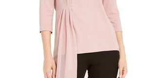 Blusa transparente com sobreposição assimétrica Alfani feminina rosa escuro tamanho XX-G