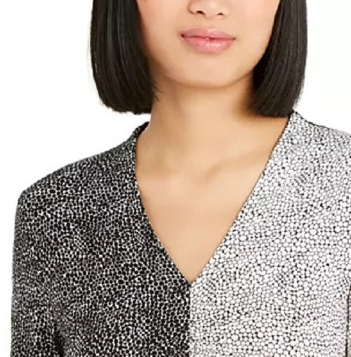 Blusa feminina Alfani com estampa mista e franzido na frente, preta, tamanho pequeno médio