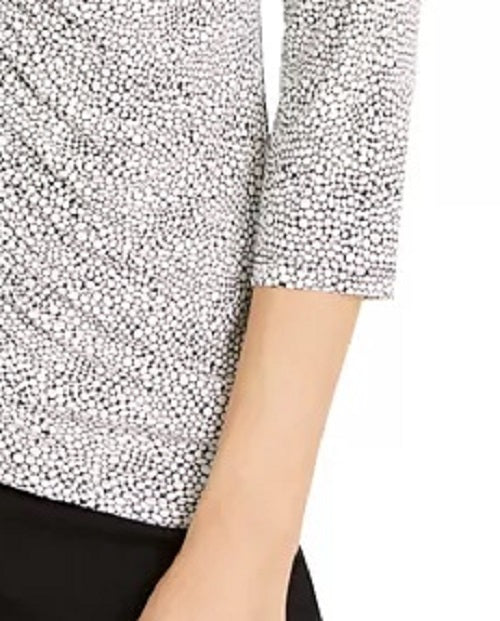 Blusa feminina Alfani com estampa mista e franzido na frente, preta, tamanho pequeno médio