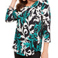 JM Collection Blusa feminina estampada com decote redondo, verde, tamanho pequeno