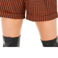 Shorts femininos Bar III Becca Tilley X Powersuit xadrez com cinto laranja tamanho 14