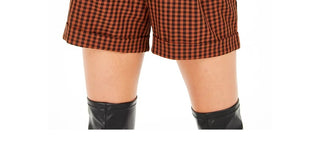 Shorts femininos Bar III Becca Tilley X Powersuit xadrez com cinto laranja tamanho 14