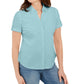 Camisa feminina Karen Scott de algodão bordada, azul, tamanho pequeno