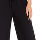 Calça feminina estilo &amp; co, perna larga, cintura amarrada, preta, tamanho extrapequeno