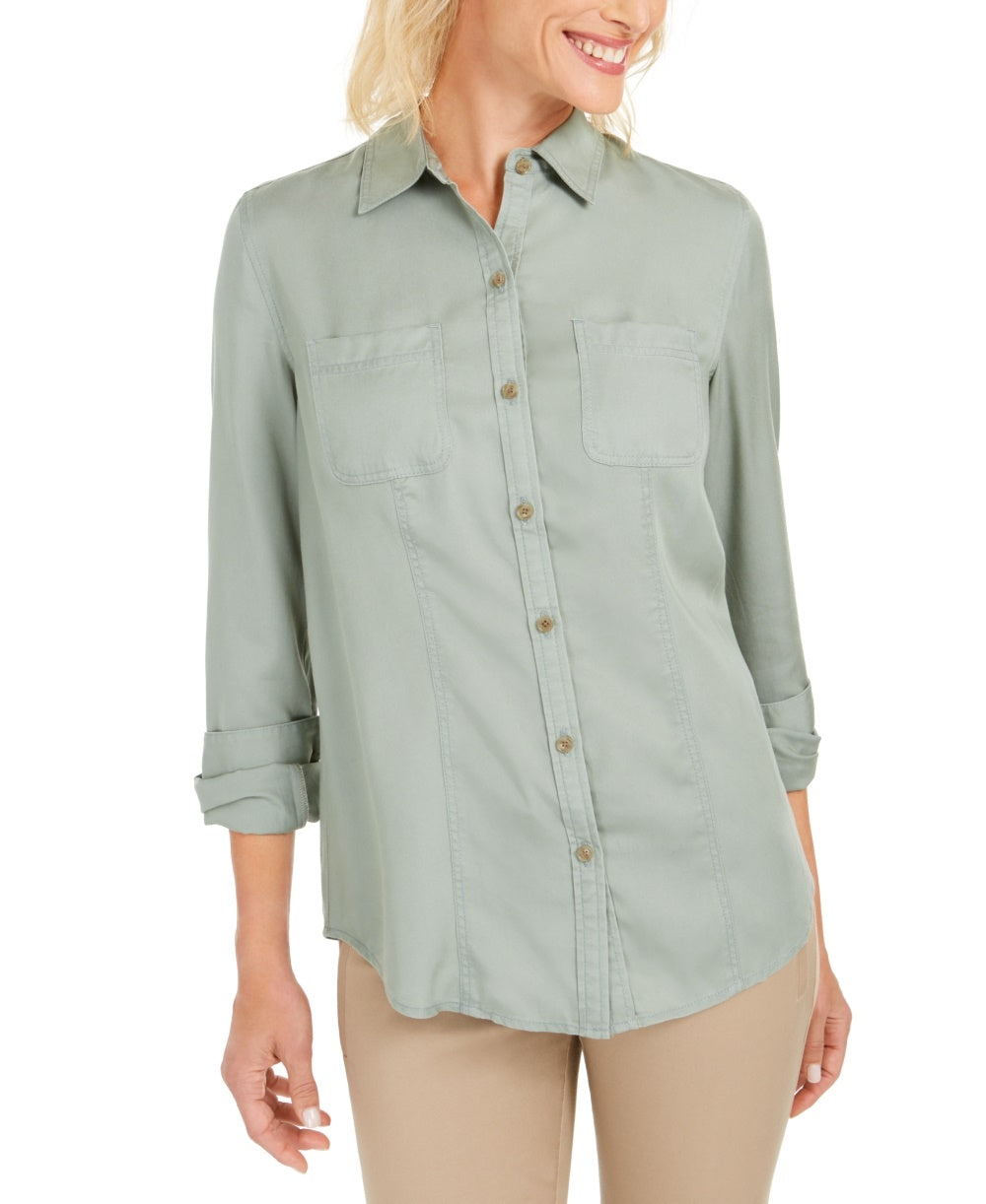 Camisa feminina Charter Club de tencel liso, verde, tamanho X-S