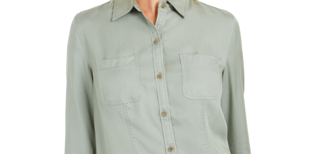 Camisa feminina Charter Club de tencel liso, verde, tamanho X-S