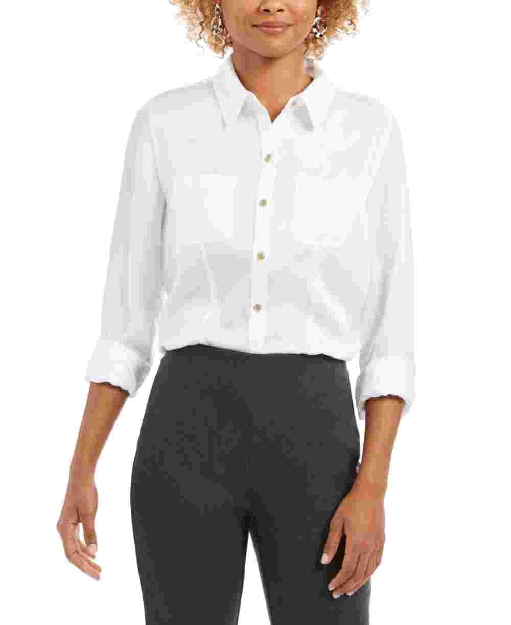 Camisa feminina Charter Club de tencel lisa, branca, tamanho extragrande