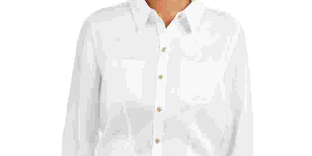 Camisa feminina Charter Club de tencel lisa, branca, tamanho extragrande