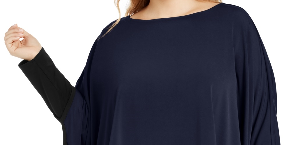 Alfani Women's Plus Layered Look Poncho Top Azul Tamanho 1X