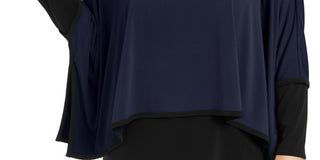 Alfani Women's Plus Layered Look Poncho Top Azul Tamanho 1X