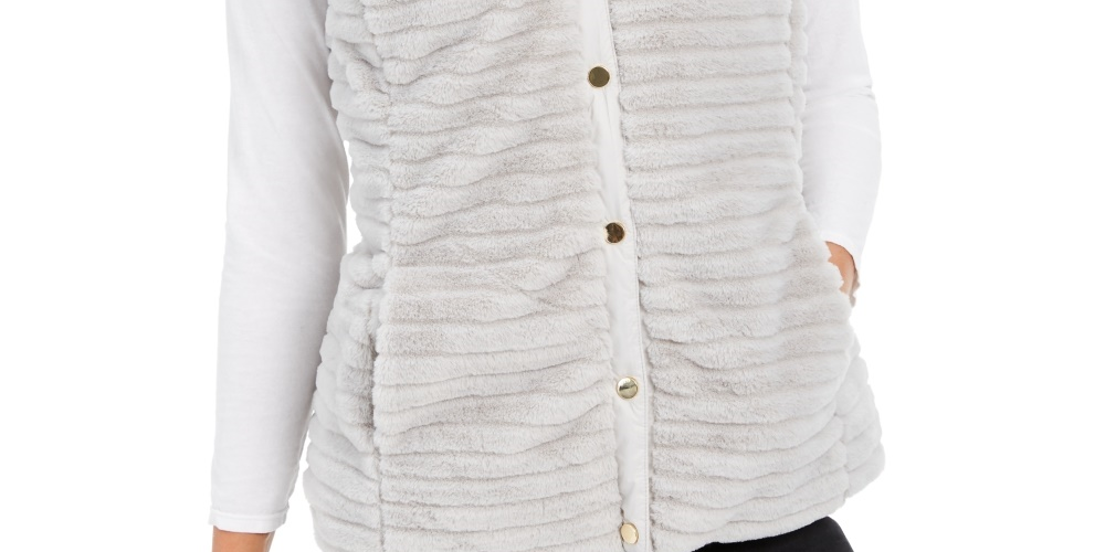 Colete reversível com capuz de pele sintética feminino Charter Club, tamanho X-G, prateado