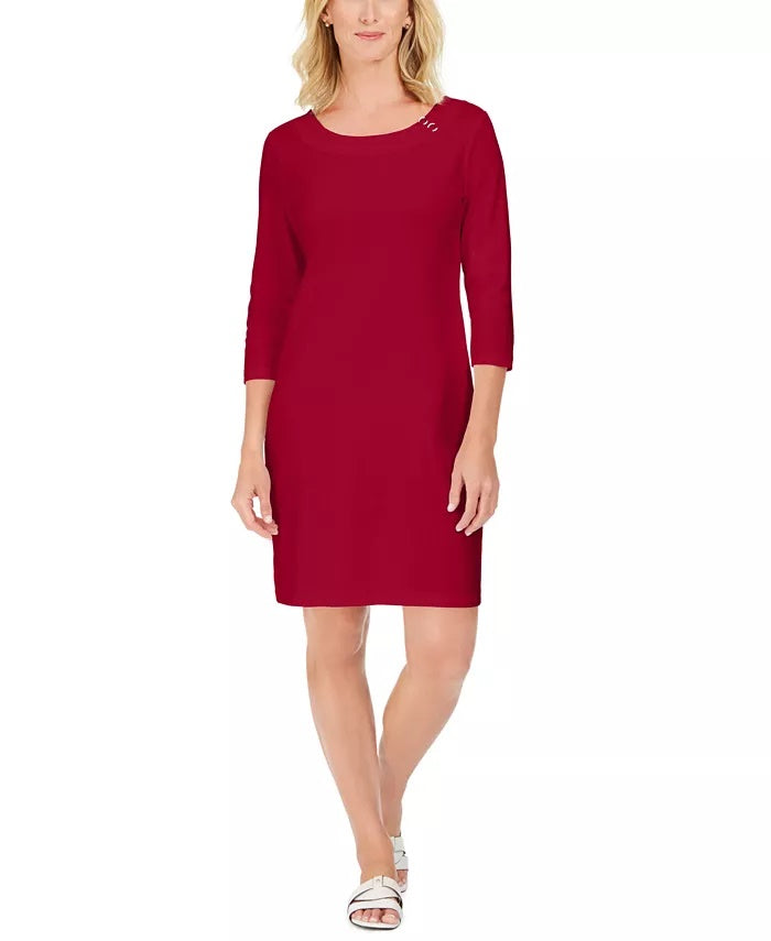 Vestido esportivo feminino Karen Scott de algodão com ferragens, vermelho brilhante, tamanho X-S
