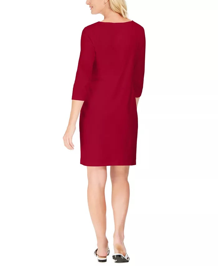 Vestido esportivo feminino Karen Scott de algodão com ferragens, vermelho brilhante, tamanho X-S