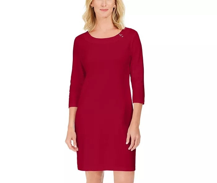 Vestido esportivo feminino Karen Scott de algodão com ferragens, vermelho brilhante, tamanho X-S