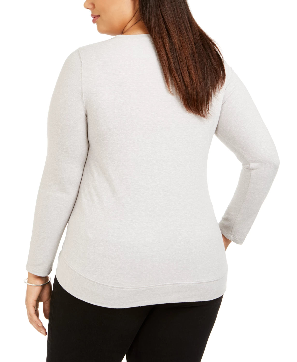 Blusa feminina de manga comprida com detalhes em estilo e co, cinza, tamanho 2X