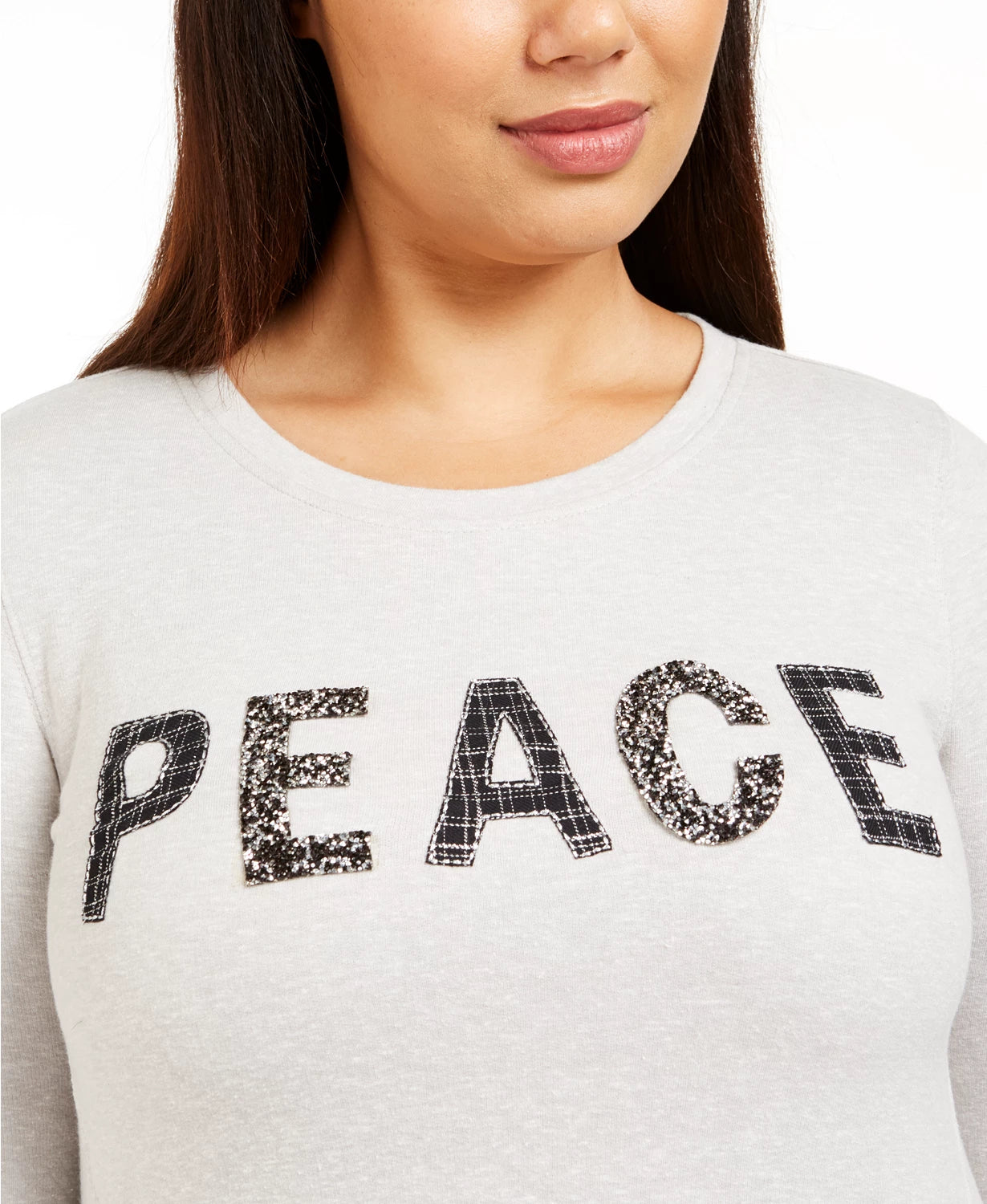 Blusa feminina de manga comprida com detalhes em estilo e co, cinza, tamanho 2X