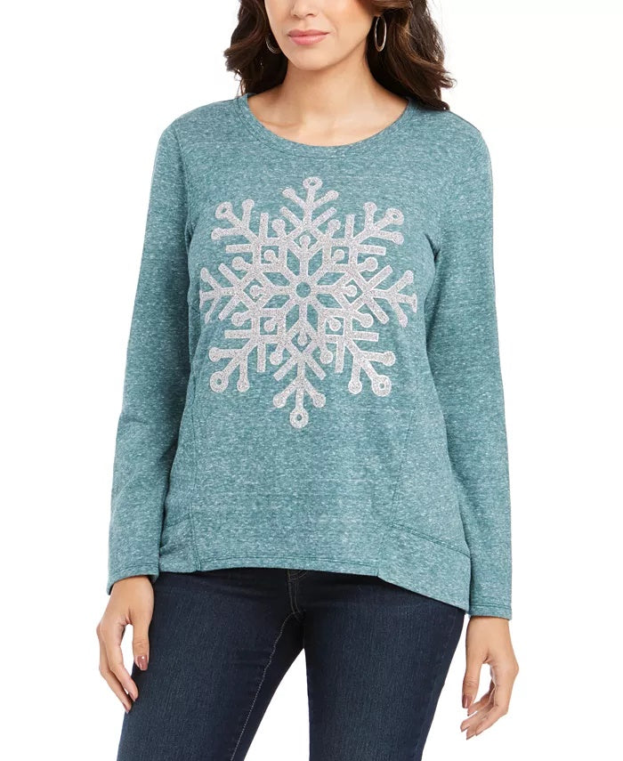 Moletom feminino com estampa de floco de neve estilo &amp; co, verde, tamanho grande