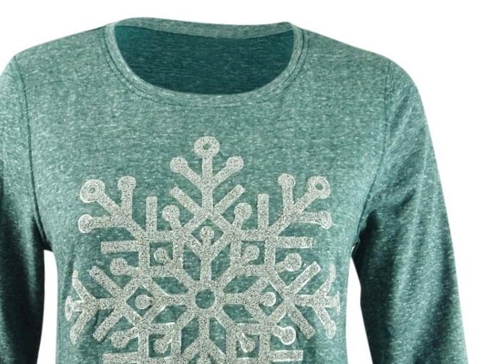 Moletom feminino com estampa de floco de neve estilo &amp; co, verde, tamanho médio