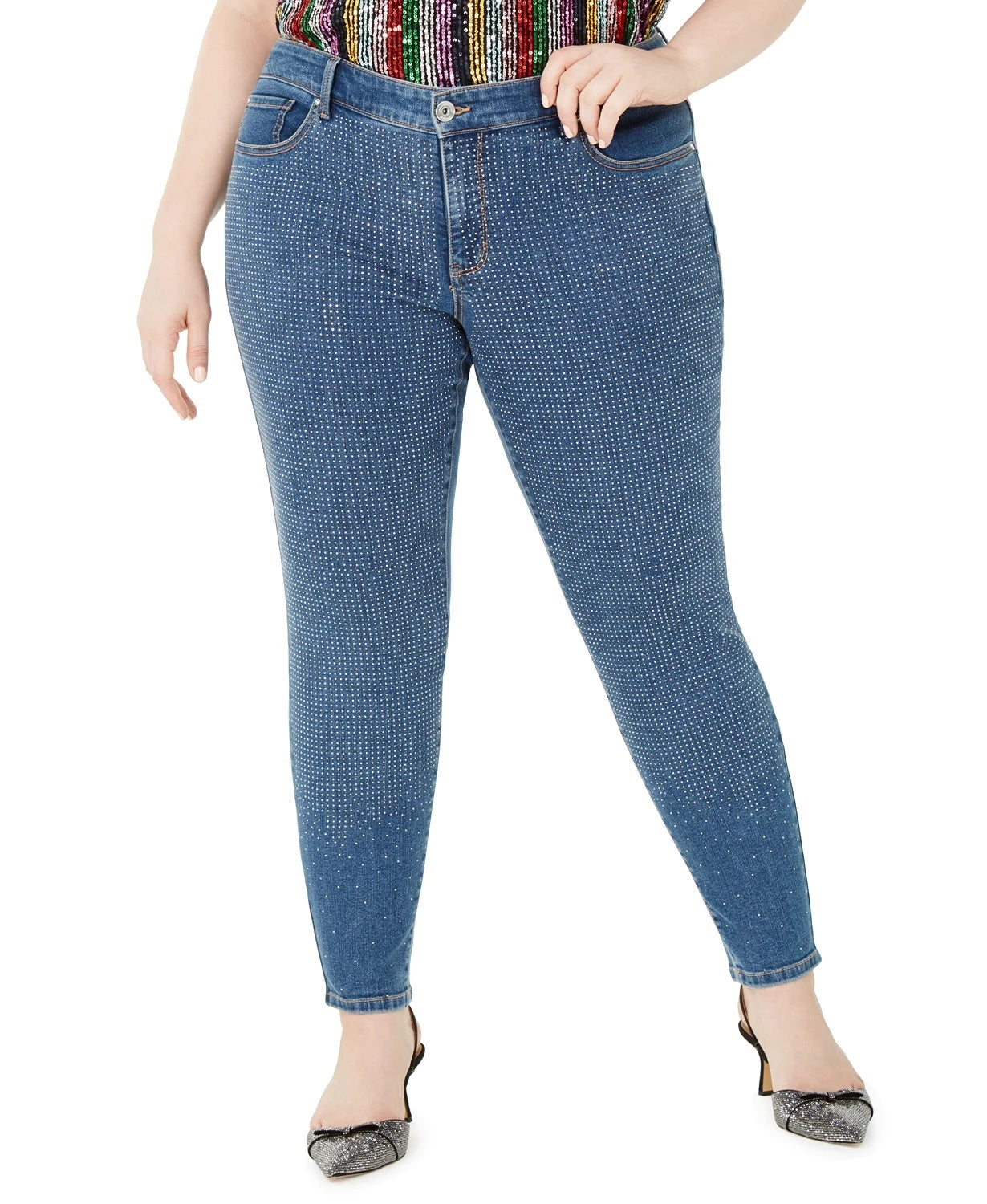 Calça jeans skinny feminina plus size com bolinhas, da INC International Concepts, azul, tamanho 18W