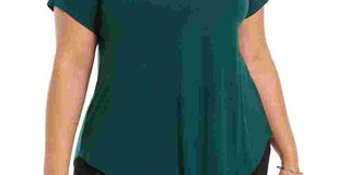 Top feminino Alfani com gola metálica, verde, tamanho 3X