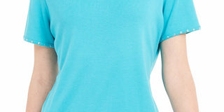 Karen Scott Top Feminino com Tachas e Decote em V Preto Tamanho Médio