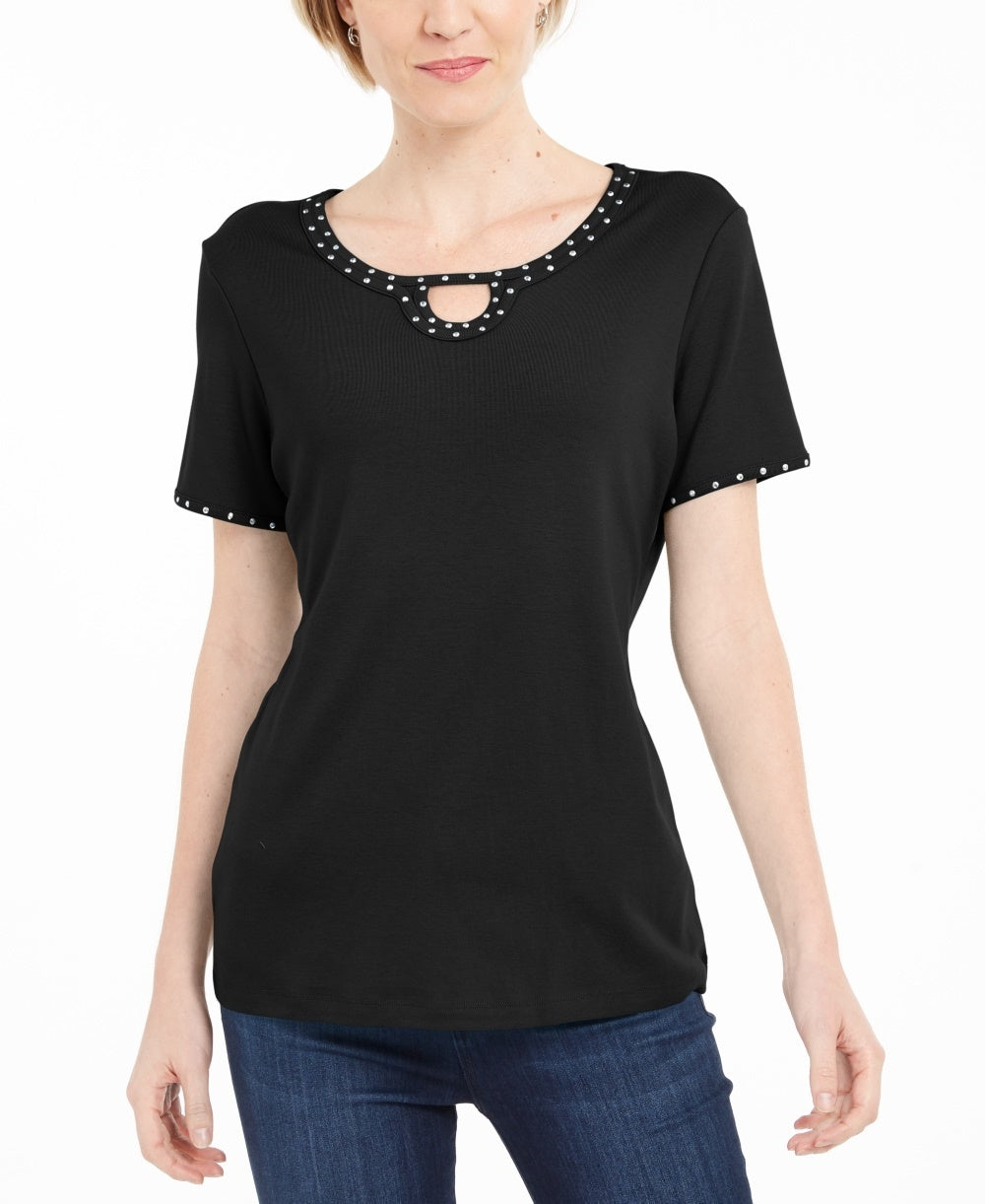 Karen Scott Top Feminino com Tachas e Decote em V Preto Tamanho P