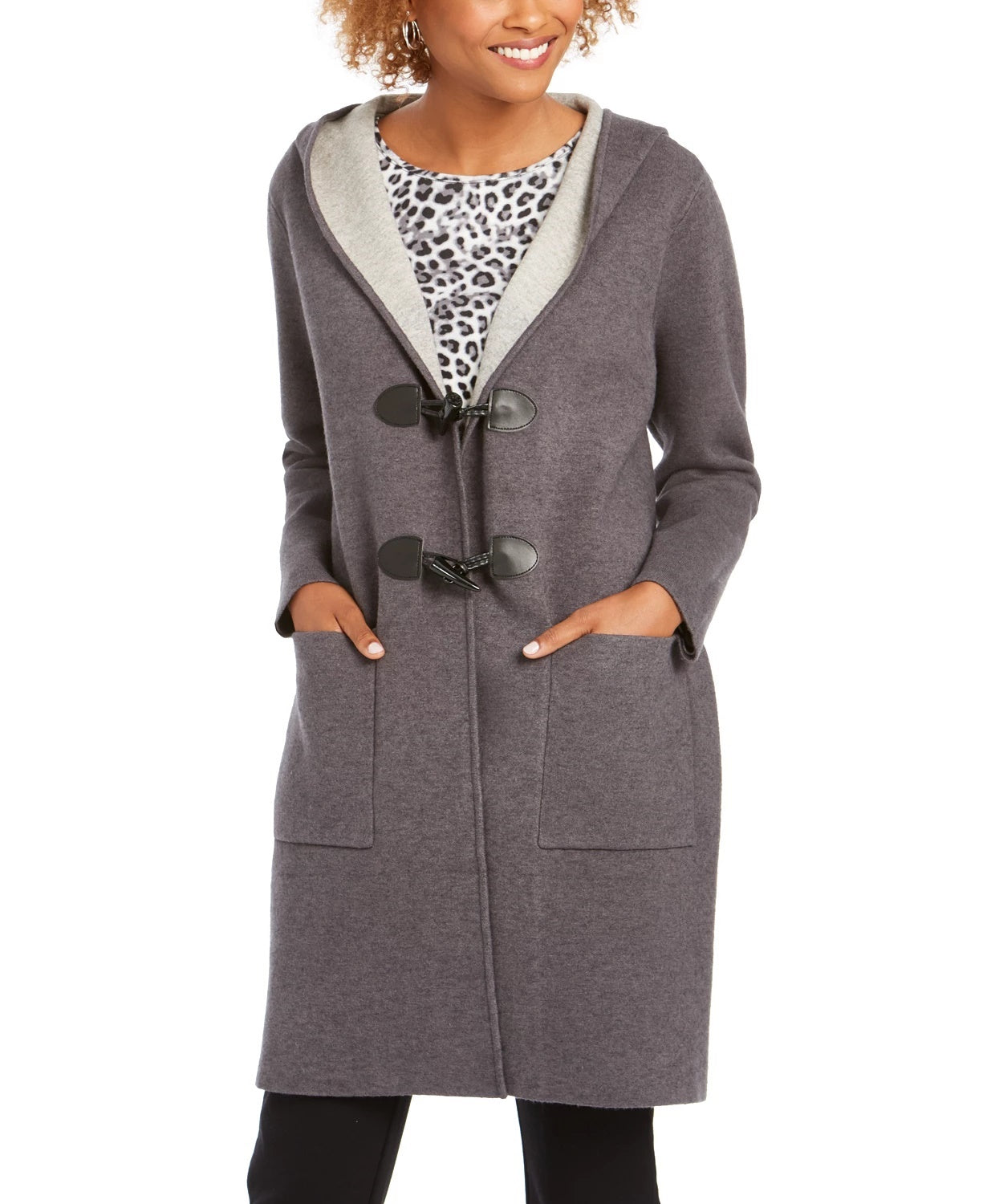 Casaco com capuz feminino Charter Club cinza escuro, tamanho médio