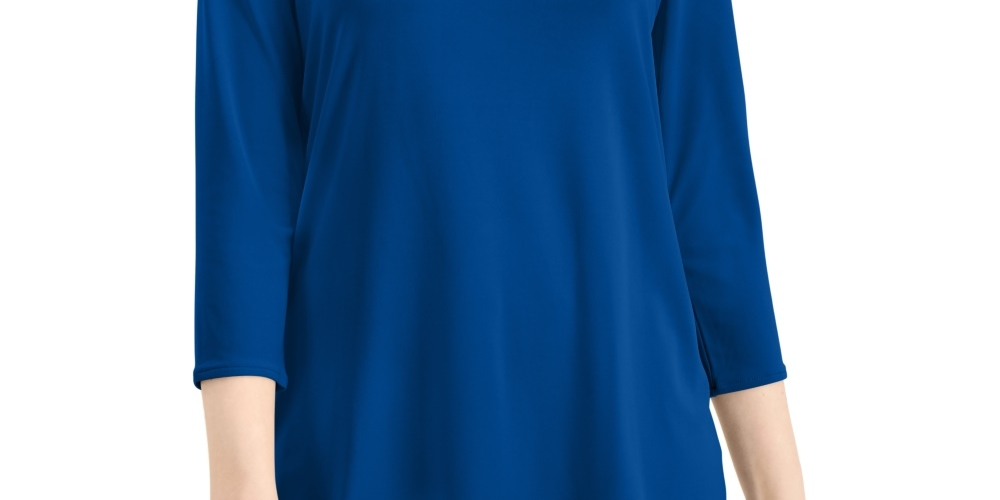 Blusa feminina Alfani com recorte frontal e ombros descobertos, azul, tamanho médio