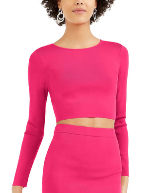 Suéter curto com gola redonda e bodycon feminino Bar III, vermelho, tamanho grande