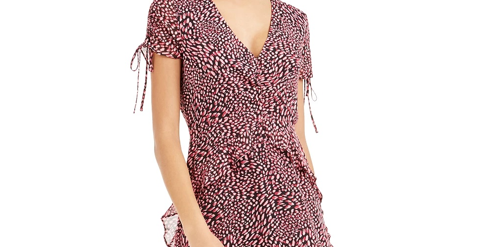 Vestido curto feminino Bar III estampado com babados vermelho escuro tamanho 10