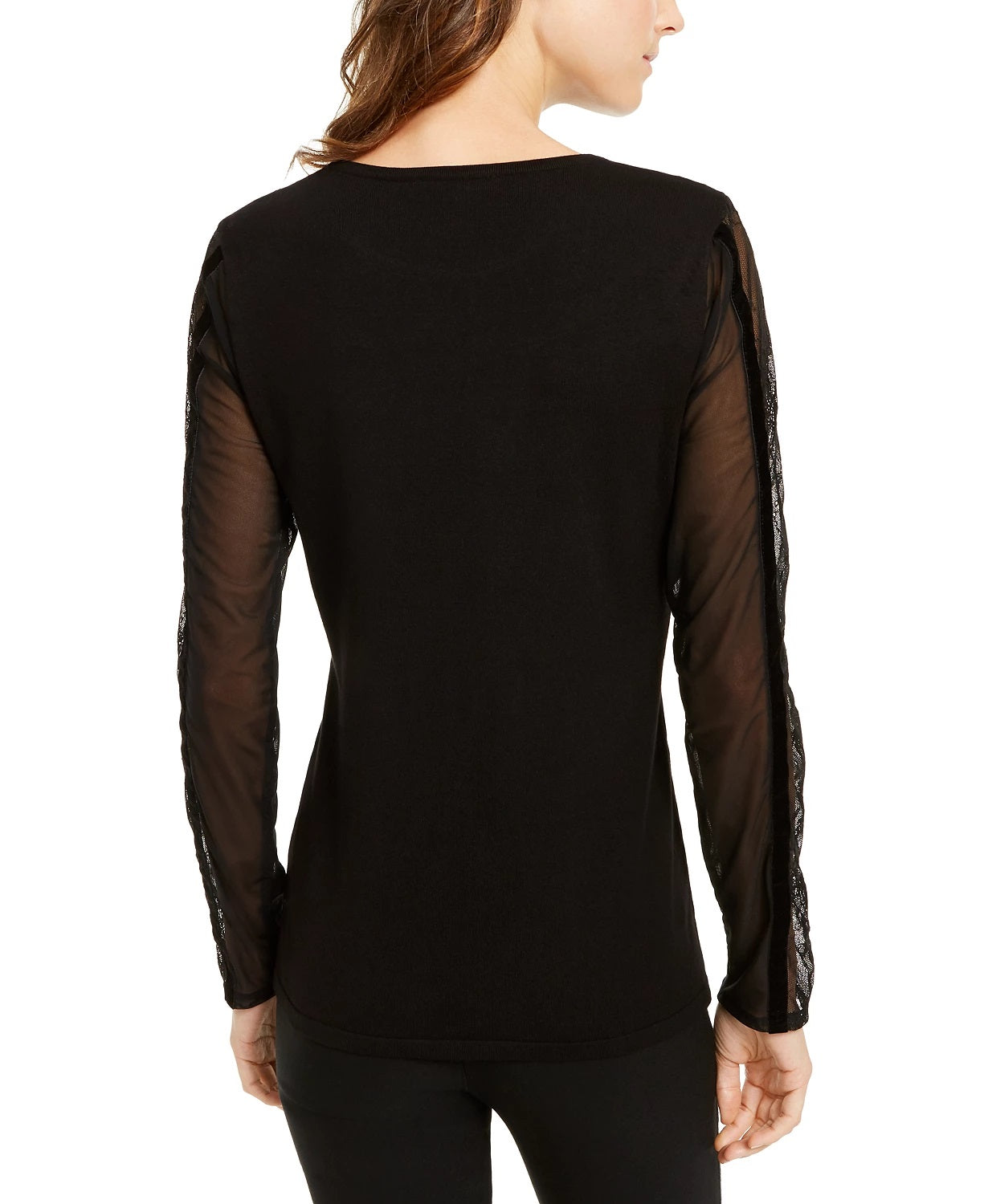 Suéter feminino de renda e veludo da INC International Concepts, preto, tamanho grande