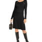 Vestido suéter feminino INC International Concepts com detalhe de zíper e ajuste evasê, preto, tamanho médio