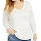 Blusa feminina com manga 3/4 e detalhes metálicos INC International Concepts, branca, tamanho 1X