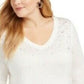 Blusa feminina com manga 3/4 e detalhes metálicos INC International Concepts, branca, tamanho 1X