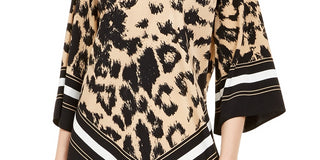 Blusa feminina Alfani com bainha pontuda estampada, bege, tamanho grande