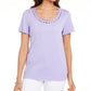 Camiseta feminina Karen Scott de algodão com gola recortada, roxa, tamanho pequeno