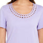 Camiseta feminina Karen Scott de algodão com gola recortada, roxa, tamanho pequeno