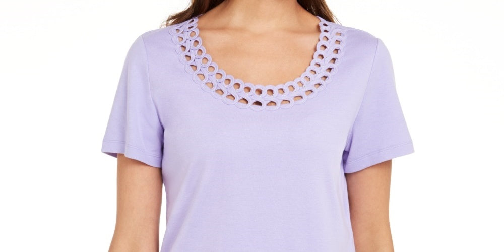 Camiseta feminina Karen Scott de algodão com gola recortada, roxa, tamanho pequeno