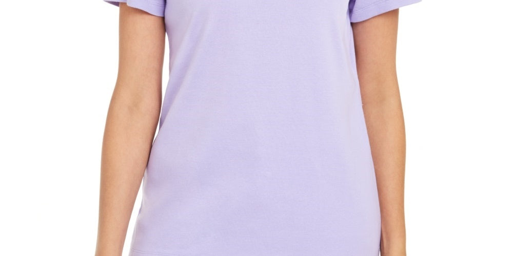 Camiseta feminina Karen Scott de algodão com gola recortada, roxa, tamanho pequeno