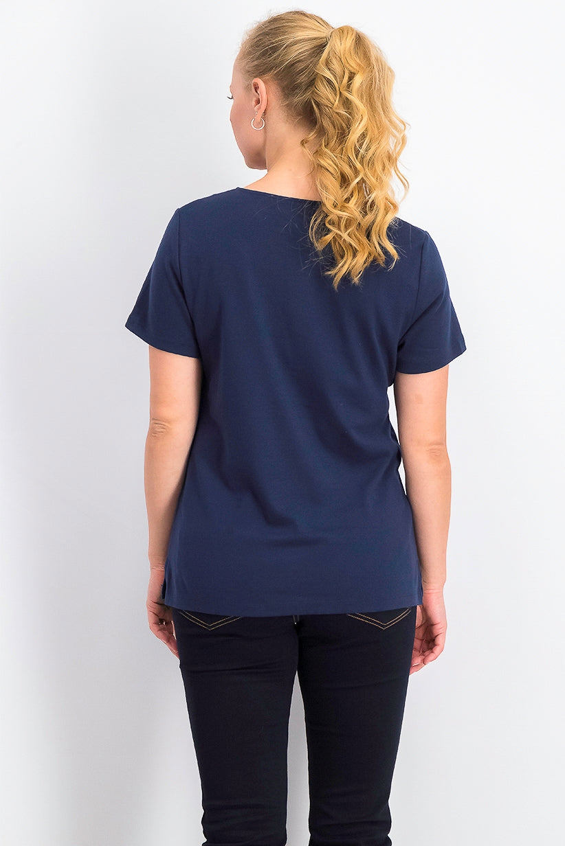 Karen Scott Top Feminino com Cadarço e Camadas Azul Marinho Tamanho Extra Pequeno