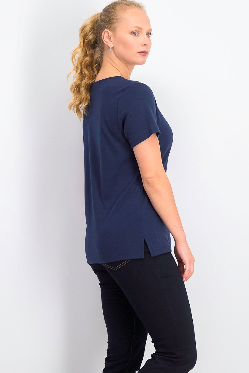 Karen Scott Top Feminino com Cadarço e Camadas Azul Marinho Tamanho Extra Pequeno