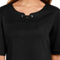 Karen Scott Blusa Feminina de Algodão com Decote Redondo e Manga Cotovelo, Preta, Tamanho P
