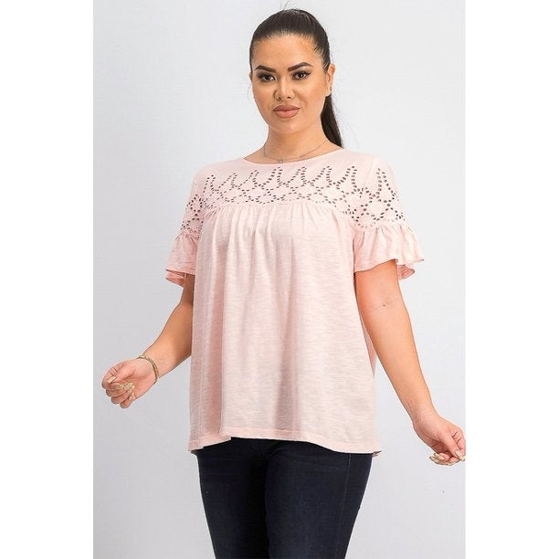 Top de algodão com ilhós e jugo feminino Style &amp; Co, rosa, tamanho pequeno
