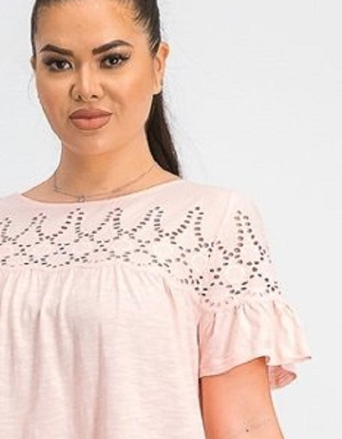 Top de algodão com ilhós e jugo feminino Style &amp; Co, rosa, tamanho pequeno