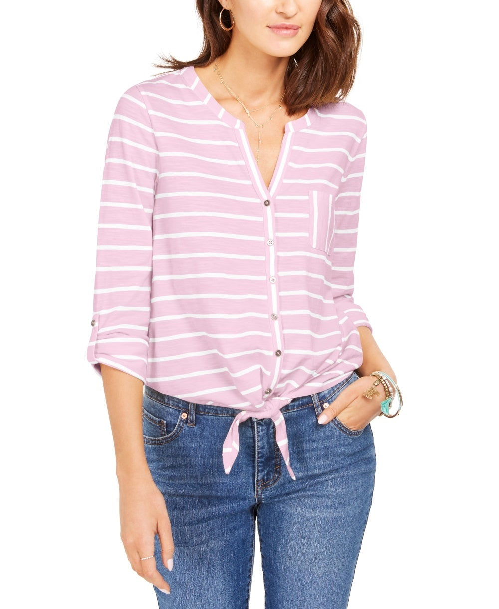 Blusa feminina estampada com amarração frontal, estilo &amp; co, rosa, tamanho extragrande