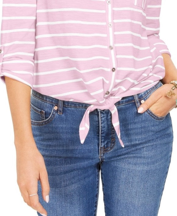 Blusa feminina estampada com amarração frontal, estilo &amp; co, rosa, tamanho extragrande