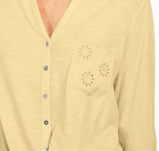 Blusa feminina com bolsos e ilhós e amarração frontal, tamanho pequeno, amarela, estilo &amp; co