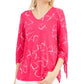 Blusa feminina Alfani com estampa e manga amarrada, rosa, tamanho grande