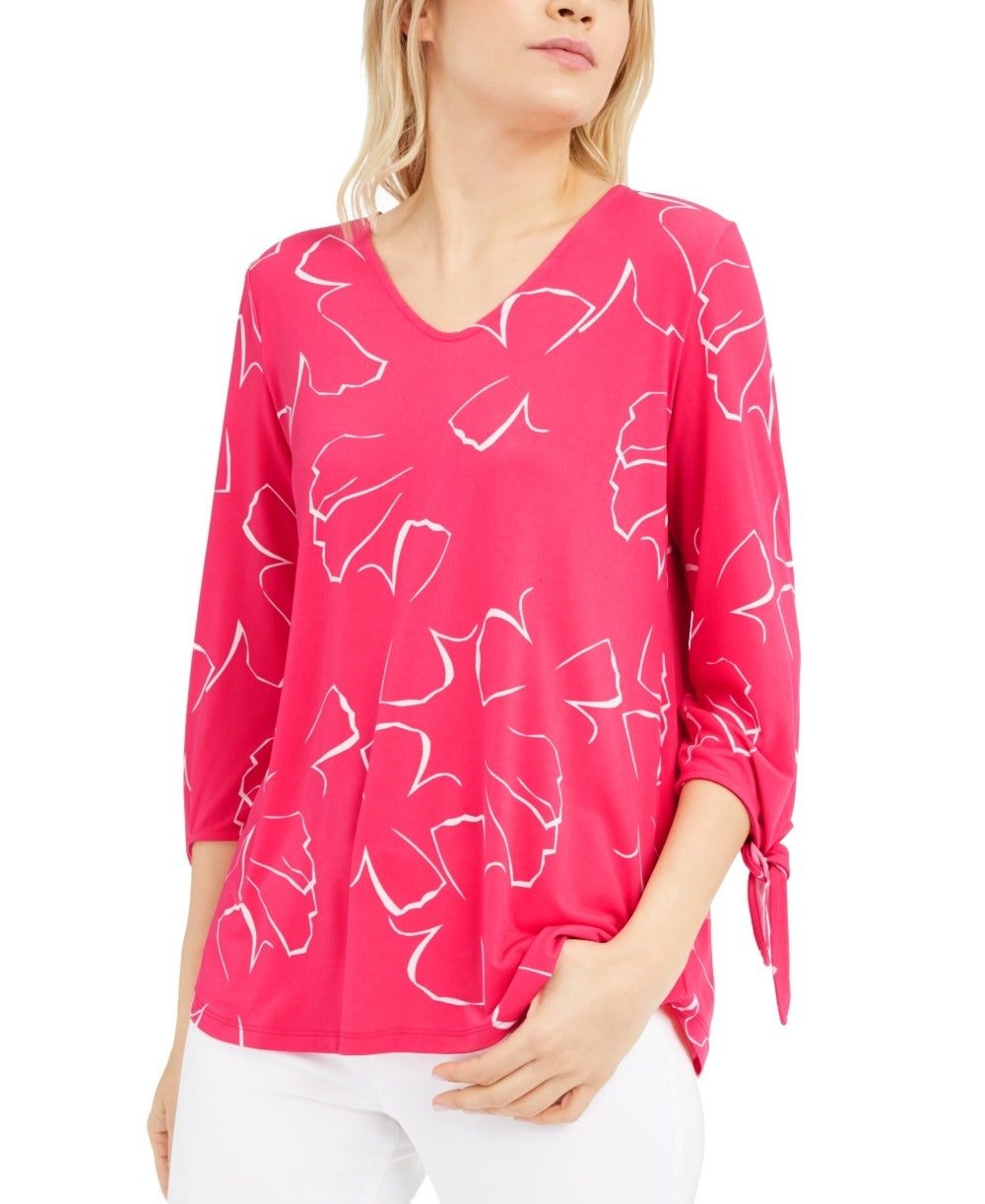 Blusa feminina Alfani com estampa e manga amarrada, rosa, tamanho grande