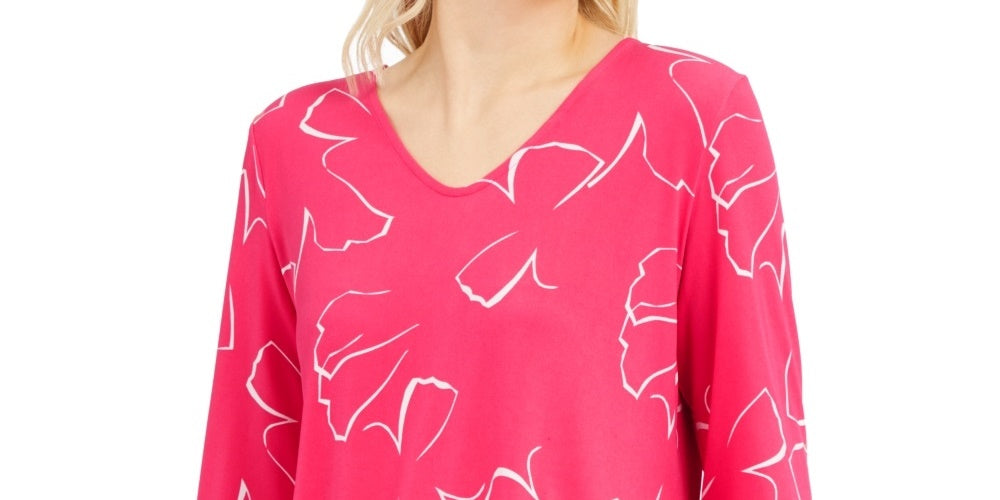Blusa feminina Alfani com estampa e manga amarrada, rosa, tamanho grande